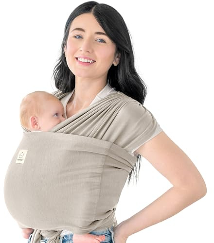KeaBabies Tragetuch Baby Neugeboren - D-Lite Elastisches Baby Tragetuch Neugeborene, Einfach Anzuziehen Babytrage Neugeborene Ab Geburt, Ring-Trage Babytragetuch Ohne Binden (Stone Gray)