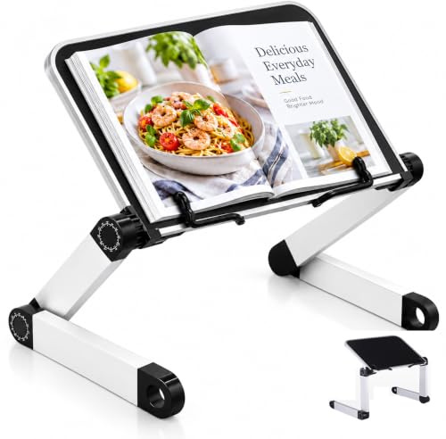 Silvotek Buchstaender - Winkel einstellbar leseständer höhenverstellbar, Kochbuchhalter mit Aluminiumarmen und Binderclips, buchständer für Dicke bücher, Rezept und iPad Laptop