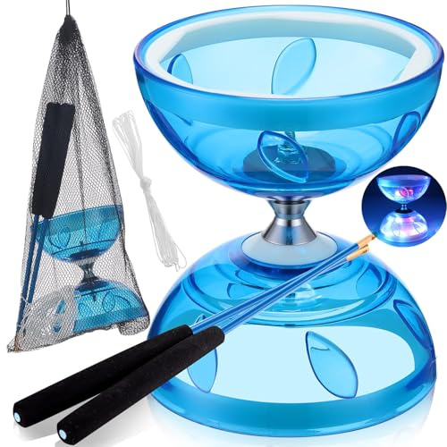 LED Diabolo mit Kugellager, Diabolo Spiel im Dunkeln, 4 Lichtfarben für Kinder und Erwachsene, Professionelle Anfänger, Freilauf, Zirkus, Spielzeug für