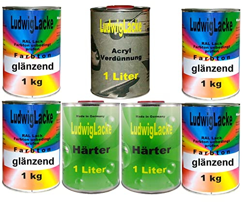 LudwigLacke 7 kg Set Autolack mit Härter RAL 9005 Tiefschwarz
