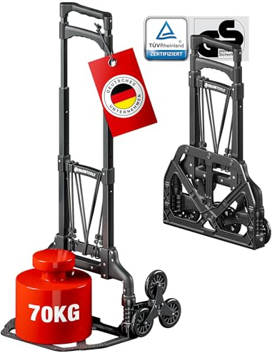 ATHLON TOOLS Treppensteiger Sackkarre klappbar TÜV GS-geprüft – Profi Treppensackkarre aus Aluminium leicht - Extra Langer Griff 110cm & Ladefläche mit Anti Rutsch Pads - Transporthilfe für Treppen