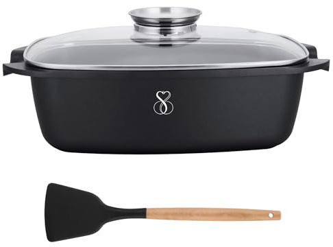 Bratpfanne mit deckel super antihaft bratformen bräter ofenpfanne induktion aluguss quadrat | rechteckbräter hochwertiger bräter zum schmoren grillen (32CM)