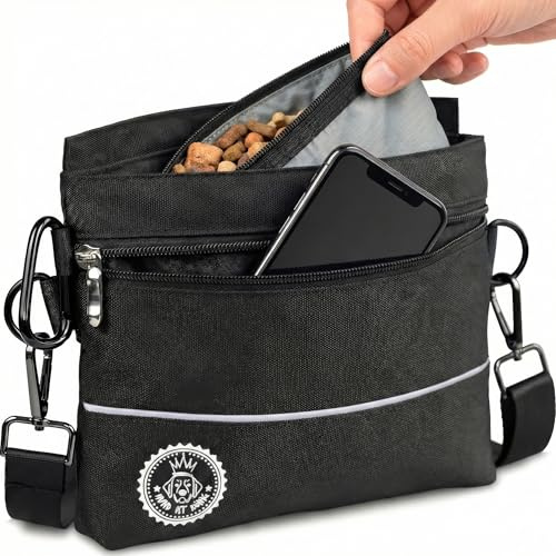 HUND IST KÖNIG Leckerlitasche für Hunde mit Einhand-Magnet-Verschluss | 2 Zip-Fächer, herausnehmbare Innentasche, Gassi Tasche Hund / Futterbeutel Hundetraining inkl Trainings-eBook, Leckerlibeutel