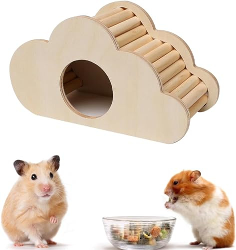 Norhogo Hamster Zubehör: Holz-Haus, Versteck, Treppe Spielzeug für Chinchilla, Ratten, Eichhörnchen, Kleine und Goldhamster - Wolkenform