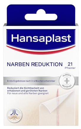 Hansaplast Narben Reduktion (21 Stück je 3,8 cm x 6,8 cm), Narbenpflaster zur Reduktion der Sichtbarkeit von Narben, macht Narben dauerhaft flacher, heller und weicher