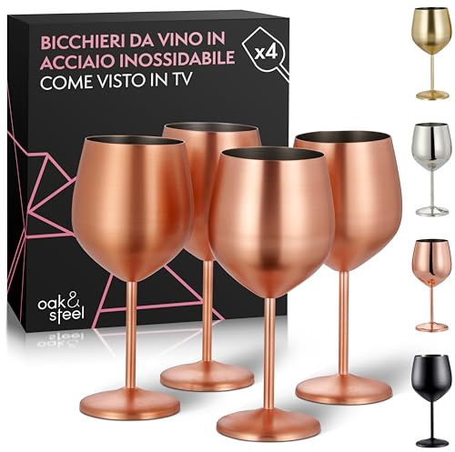 Oak & Steel - 4 Edelstahl Weingläser (540ml) - Matt Roségold/Kupfer - Robust & Unzerbrechlich - Geschenkset für Geburtstage, Hochzeiten & Weihnachten