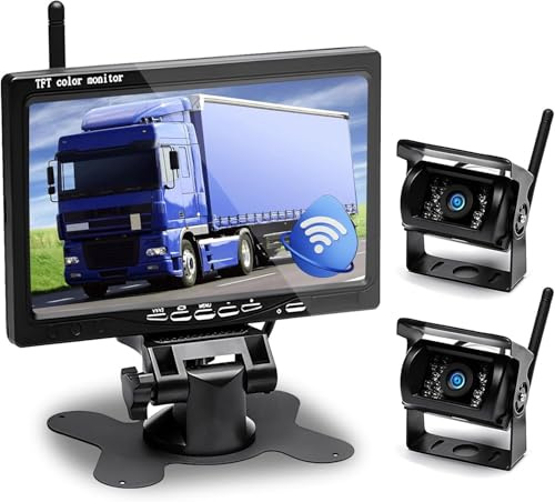 Hikity Rückfahrkamera Kabellos 7 Camper-Set mit 2 Geteilte Rück Kamera | Nachtsicht IP67 Wasserdicht für LKW, Anhänger Bus PKW Wohnmobile Vans 12V-36V