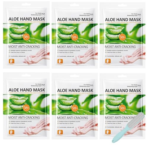 6 Paar Aloe Vera Handmaske - Feuchtigkeitsspendende Handschuhe - Hydrierende Peeling-Handmasken - Anti Aging Feuchtigkeitsspendende - Hand Mask für Trockenes Altern Rissige Hände