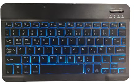 TECKNET Deutsche Bluetooth Tastatur für Tablet/iPad Mini/Pro/Air/10.2/10.9/iPhone/Android/Windows, iPad Tastatur mit Beleuchtung, Wiederaufladbar, Tragbare Kabellose, Ultra-dünn, Schwarz