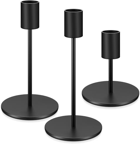 3 Stück Kerzenständer Schwarz, Kerzenhalter Stabkerzenhalter Schwarze Kerzenständer Stabkerzen, Vintage Kerzen Ständer für Abendessen Hochzeit Haus Tischdeko Kamindekoration Kerzenschein, Schwarz