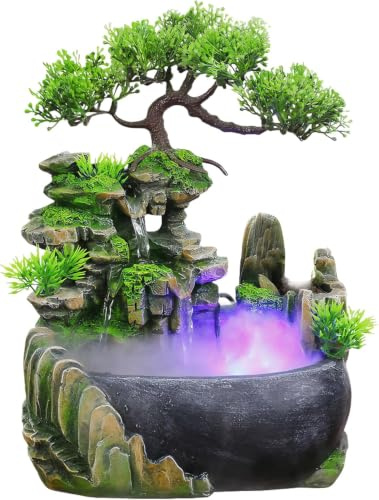Zimmer Tisch Springbrunnen Wasserfall Steingarten Dekoration Desktop | Indoor Desktop Brunnen, für Wohnzimmer, Schlafzimmer, Büro und Café, 20*15*28CM