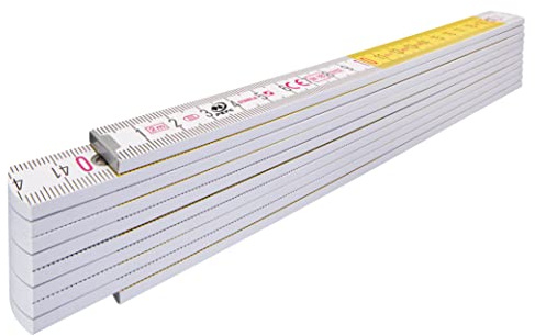 Stabila Zollstock Type 417, 2 m, weiß, weiß/gelbe metrische Schnellablese-Skala, Winkelfunktion, Meterstab aus PEFC-zertifiziertem Holz, Stahlblechgelenke mit integrieter Stahlfeder