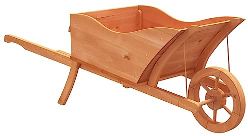 vidaXL Pflanzgefäß Schubkarre Design, Blumenkarre mit viel Platz, Pflanzkarre mit Entwässerungsloch, Garten Schubkarre Bepflanzte Schubkarre, Massivholz