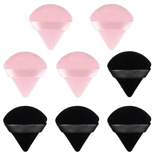 AQSQWQ 8 Stücke Dreieck Makeup Puderquaste, Gesicht Schwämmchen Powder Puff, Waschbar Wiederverwendbar Sponge,Nass Trocken Make up Werkzeug für Loses Puder oder Foundation Rouge(4Schwarz+4Rosa)