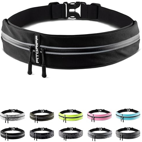 Fitgriff® Laufgürtel für Handy - Lauftasche, Hüfttasche, Sportgürtel, Running Belt zum Joggen, Laufen, Sport, Fitness - Passend für alle Smartphones - Schwarz - 85-120cm Bauchumfang