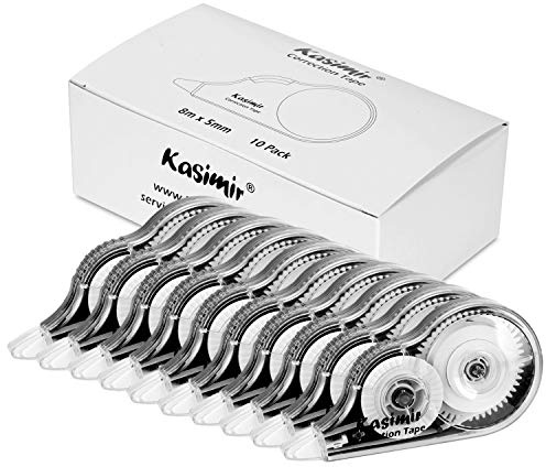 Kasimir Korrekturroller Korrekturmaus Set Korrekturband 10 Stück à 8m x 5mm Ungiftig, umweltfreundlich und von der FDA zugelassen - Schwarz