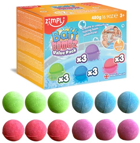 12 x Badekugeln von Zimpli Kids, feuchtigkeitsspendendes Spa-Badekugeln, Geschenkset, Geburtstagsgeschenk für Kinder, Partytütenfüller Gastgeschenke, Belohnungen, Bio- und Veganfreundlich
