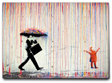 Giallobus - Gemälde - Banksy - Regen der Farben - Leinwand mit Standardrahmen - 140x100 - Bereit zum Aufhängen - Moderne Gemälde