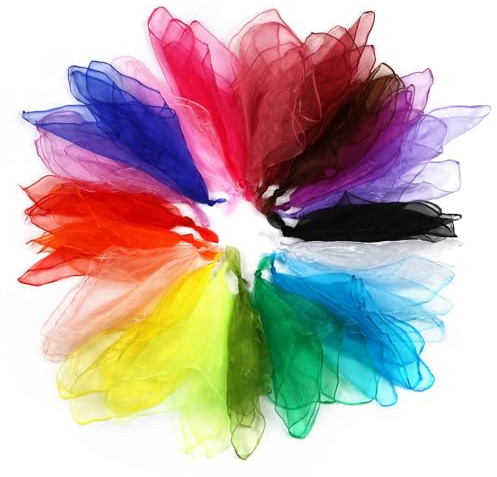 Hopton 20 Stück Jongliertücher, Chiffontücher für Tanzen, 60 x 60 cm Bunte Seidentücher, Bunte Tücher für Kindergarten Kindershow Sensorisches Jonglieren Tanzen