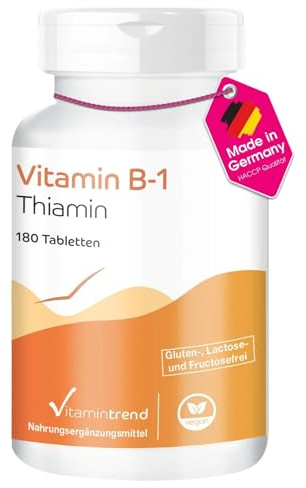 Vitamintrend Vitamin B1 hochdosiert 100mg, 180 Tabletten, Thiamin, veganes Nahrungsergänzungsmittel ohne Zusätze, in Deutschland hergestellt