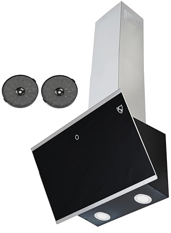 K&H Kopffreie Dunstabzugshaube 60cm Wandhaube [UMLUFT & ABLUFT] - Abzughaube mit Metall Fettfilter - Dunstabzug - LED - Bürstenloser Motor - GFMG-60E - 300 m³/h - Energkieklasse A++ (Schwarz)