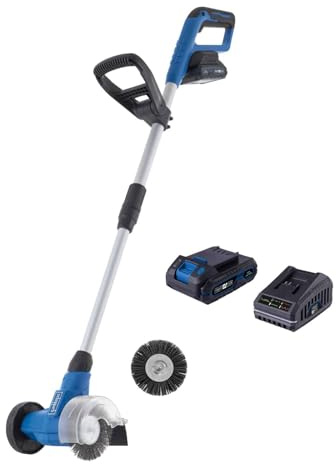 Scheppach Akku Unkrautbürste C-FR100-X Fugenbürste mit Teleskopfunktion | BürstenØ 115 mm | Führungsholm 93-123cm | Drehzahl 1200 min-1 | 20V-IXES-Serie | 10 Jahre Garantie | mit 2Ah Akku & Ladegerät