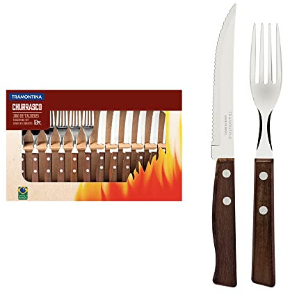 Tramontina 22299/002 Steakbesteck-Set, 12-teilig mit Naturholzgriffen 2-Fach vernietet