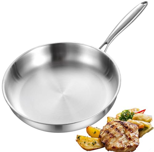 DELARLOCHEF Edelstahl Pfanne, Bratpfanne (28 cm/11 Zoll), 3-Schicht Komplett Ungiftig, 100% Schadstofffrei, Schnellwärmend 20% Energie Sparen, Backofenfest bis 315°C – für Alle Herdarten