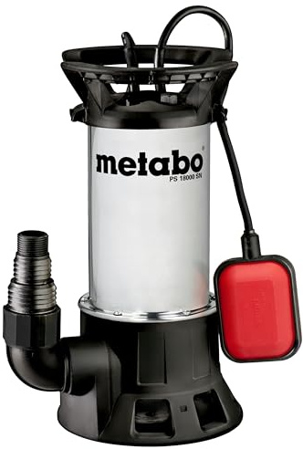 metabo Schmutzwasser-Tauchpumpe PS 18000 SN – 1100 W, 19 000 l/h Förderleistung, 11 m Förderhöhe – Edelstahlgehäuse, automatischer Schwimmerschalter, Überlastschutz – 10 m Netzkabel