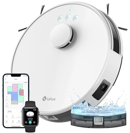 LEFANT M1 Saugroboter mit Wischfunktion, Mehrstufiges Mapping mit No-Go-Zonen, 5500Pa Staubsauger Roboter 150 Mins Max, Ideal für Tierhaare und Hartböden, App-/Alexa-Steuerung,Weiß