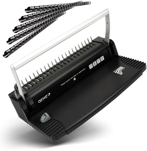 GENIE CB 820 Spiralbindegerät 38cm inkl. 20 Binderücken| Bindegerät Spiralbindung bis 150 Blatt | Bindemaschine mit Stanzfunktion für 8 Blätter | Spiralbinder für Schule, Büro & Zuhause
