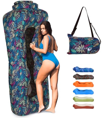 Outplea Aufblasbares Sofa für Land und Wasser, Luftsofa Faltbar Leicht, Aufblasbare Couch mit Tasche, Camping Sofa Für Garten Strand Picknick, Outdoor und Indoor, Tropisches Blau