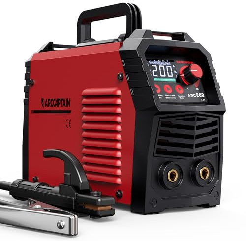 ARCCAPTAIN Schweißgerät ARC 200A mit LED-Anzeige SYN Steuerung, Elektroden Schweißgerät Stützen mit Lift TIG, Inverter Schweißgerät MMA IGBT, Tragbar und kompakt, Anti-Stick, Überhitzungsschutz