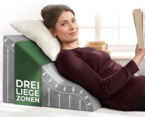 WELL B4 Ergonomisches Lesekissen für Bett und Sofa – Bequemes Rückenkissen mit Memory Foam – Verwendbar als Reflux Kissen, Keilkissen Bett, Bettkissen Rückenlehne im Sitzen und Liegen, GRAU