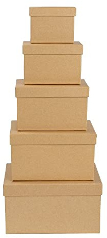 Ideen mit Herz Geschenkboxen mit Deckel | Pappboxen | 5er Set | 5 verschiedene Größen ineinander, groß bis klein | Karaftpapier-Karton | ideal für Geburtstag & Hochzeit | rechteckig 8 bis 18cm