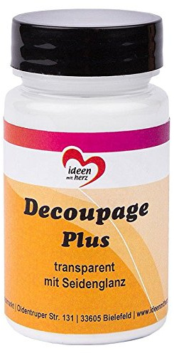 Ideen mit Herz Decoupage Plus, transparent mit Seidenglanz, 90ml | Flüssigkleber und Lack in Einem | speziell für Papiere und Stoffe, Servietten, DIY | auf Waserbasis | auch ideal als Serviettenkleber