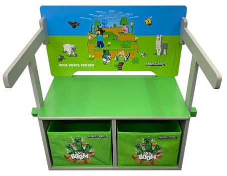 Minecraft - umklappbare Sitzbank mit Armlehne und Stauraum zu Spieletisch mit Sitzbank und Stauraum