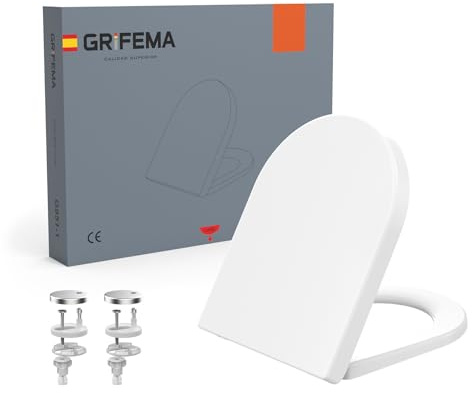 GRIFEMA WC Sitz D Form Premium Softclose | Duroplast (UF-Harz), Keramikoptik, Antibakteriell, Quick Release, Passend für WC 42–48 cm, Lochabstand 10,5–22,5 cm