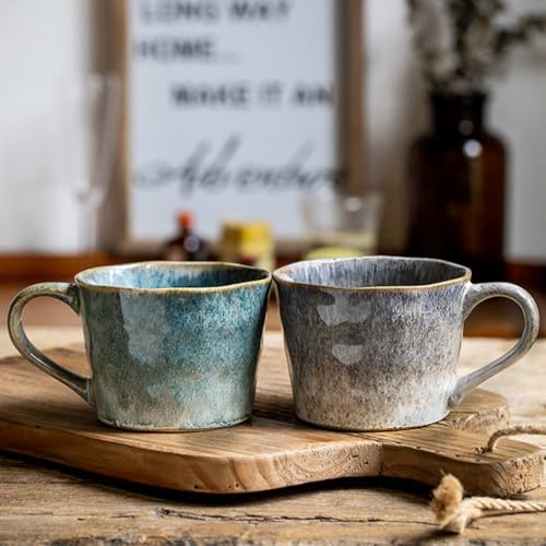 Ceraozmus Kaffeetasse 350ml Zweiteiliges Set, Retro Teetasse Milchtasse,Geeignet für Kaffee, Latte, Tee, Spülmaschinenfest und Mikrowellengeeignet (2-teiliges Set)