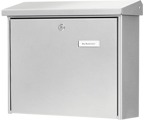 Burg Wächter Briefkasten, Mit Namensschild und Öffnungsstopp, A4 Einwurf-Format, Inkl. 2 Schlüsseln, Verzinkter Stahl, Journal 5867 Si, Silber