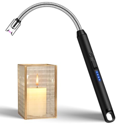 LcFun Stabfeuerzeug, Lichtbogen Feuerzeug Elektrisch, Elektrisches Feuerzeug Lang Winddicht USB Feuerzeuge für Küche Camping Feuerwerk (Schwarz)