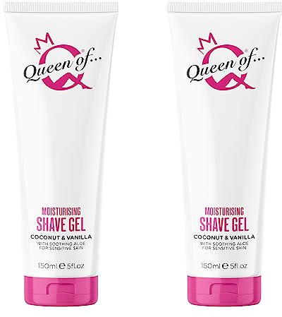 Queen of Ooh la la! Damen Rasiergel Duo für empfindliche Haut, feuchtigkeitsspendende, niedrig schäumende Rasiercreme, 2 x 150ml, Kokosnuss & Vanille, vegan