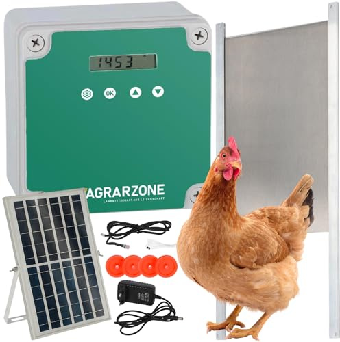 Agrarzone Hühnerklappe Solar 30 x 40 cm Hühnerstall Hühner Automatisch | Timer, Manuell, Lichtsensor, elektrisch, Hühnerstall