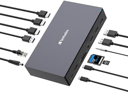 Verbatim USB-C Pro Docking Station 17-in-1 Hub HDMI 8K PD100W Dock Adapter | Multiport Adapter zu HDMI 4K und 8K, USB-A und USB-C, PD 100 W, AUX, Card Reader, für Mac/Windows Laptop