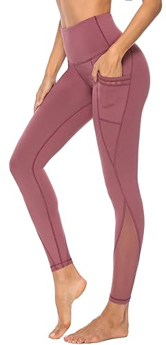 Persit Damen Sport Leggings mit Taschen - Blickdicht Lange Sporthose mit Mesh-Einsätzen