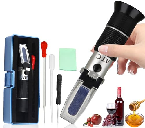 YUJUVI Refraktometer Wein Brix Refraktometer Winzer Refraktometer Honig 0-40% BRIX, 0-25% Alkohol mit ATC für Wein Bier Brauen, Honig Obst für Messung des Zuckeranteils