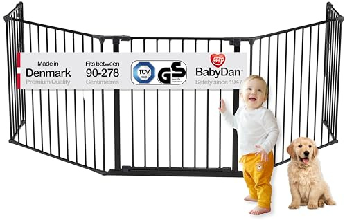 BabyDan Flex XL, 90-278 cm, Kaminschutzgitter/Treppenschutzgitter/Raumteiler, Schwarz, Made in Denmark - Babygitter/Schutzgitter (Haustierschutzgitter/Hundeabsperrgitter/Hundelaufstall)