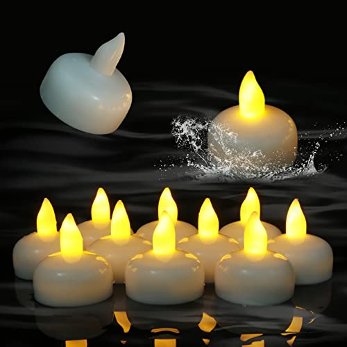 PChero LED Schwimmkerzen 12 Pack Schwimmende Wasserdichter Teelichter für Pool Badewanne Teich Party und Hochzeit