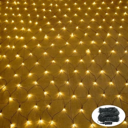 NAIZY LED Lichternetz 6x4m 480LEDs Lichterkettennetz Warmweiß Lichtervorhang mit 8 Modi Stecker Lichterkette Dunkelgrüne Lichtlinie Weihnachtsbeleuchtung Außen-Innen für Weihnachtsdeko Hochzeit Party