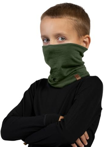 menique Kinder Merino Schlauchschal – 100% Merinowolle Loop Schal, Halstuch, Halswärmer, Kinderschal Winter, Atmungsaktiv Dünner Fleece Loop, Mädchen Jungen fur Skifahren & Outdoor, Dunkelgrün